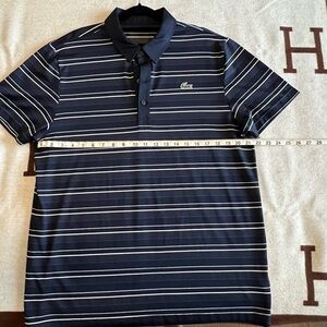 Lacoste Golf Shirt - Navy Blue with White double stripes